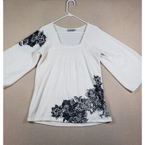 Unity Shirt Womens Large Flared Sleeve Square‎ Neck Acrylic White Pullover